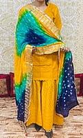 Chikankari Sharara Shaded Bandhani Dupatta Set-Mustard-2 Chikankari Sharara Shaded Bandhani Dupatta Set-Mustard-2