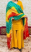 Chikankari Sharara Shaded Bandhani Dupatta Set-Mustard-3 Chikankari Sharara Shaded Bandhani Dupatta Set-Mustard-3