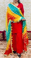 Chikankari Sharara Shaded Bandhani Dupatta Set-Red-1 Chikankari Sharara Shaded Bandhani Dupatta Set-Red-1