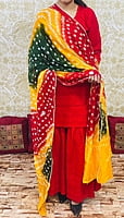 Chikankari Sharara Shaded Bandhani Dupatta Set-Red-2 Chikankari Sharara Shaded Bandhani Dupatta Set-Red-2