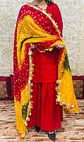 Chikankari Sharara Shaded Bandhani Dupatta Set-Red-3 Chikankari Sharara Shaded Bandhani Dupatta Set-Red-3