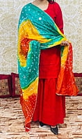 Chikankari Sharara Shaded Bandhani Dupatta Set-Red-4 Chikankari Sharara Shaded Bandhani Dupatta Set-Red-4