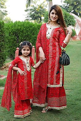 Alluring Mother Daughter Salwar Kameez Combo Catalogue 4-Red-1