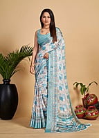 Brush Paint Digital Printed Saree-White-1 Brush Paint Digital Printed Saree-White-1