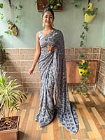 Elegant Sequins Saree-Grey Elegant Sequins Saree-Grey