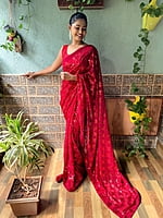 Elegant Sequins Saree-Red Elegant Sequins Saree-Red