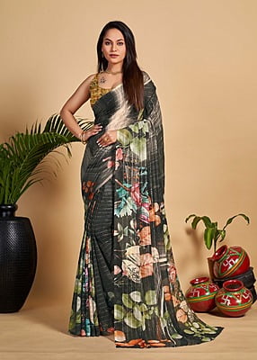 Exclusive Digital Printed Saree-Black-1