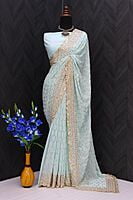 Georgette Sequins Jaal Saree-Blue Georgette Sequins Jaal Saree-Blue