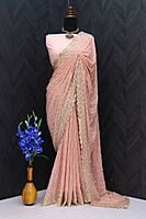 Georgette Sequins Jaal Saree-Peach Georgette Sequins Jaal Saree-Peach