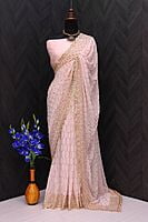 Georgette Sequins Jaal Saree-Pink Georgette Sequins Jaal Saree-Pink