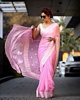 Handloom Linen Weaving Saree-Pink-1 Handloom Linen Weaving Saree-Pink-1