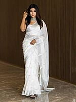 Handloom Linen Weaving Saree-White-1 Handloom Linen Weaving Saree-White-1