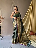 Handloom Silk Saree-HunterGreen Handloom Silk Saree-HunterGreen