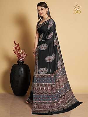 Muslin Ajrakh Digital Printed Saree-1