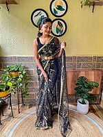 Net Sequins Ready To Drape Saree-Black Net Sequins Ready To Drape Saree-Black
