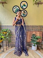 Net Sequins Ready To Drape Saree-NavyBlue Net Sequins Ready To Drape Saree-NavyBlue
