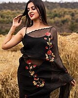 Organza Digital Printed Saree-Black-1 Organza Digital Printed Saree-Black-1