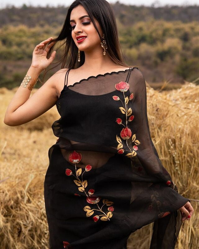 Organza Digital Printed Saree-Black-1 Organza Digital Printed Saree-Black-1