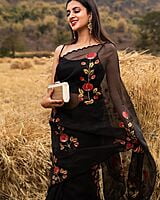Organza Digital Printed Saree-Black-2 Organza Digital Printed Saree-Black-2