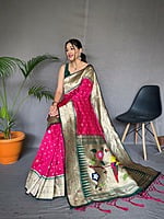 Paithani Silk Saree With Tassels-Magenta Paithani Silk Saree With Tassels-Magenta