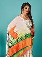 Traditional Digital Printed Saree-White-2 Traditional Digital Printed Saree-White-2