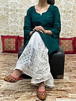 Chikan Kurti Lucknowi Palazzo Set-BottleGreen Chikan Kurti Lucknowi Palazzo Set-BottleGreen