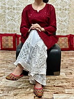 Chikan Kurti Lucknowi Palazzo Set-Maroon Chikan Kurti Lucknowi Palazzo Set-Maroon