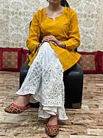 Chikan Kurti Lucknowi Palazzo Set-Mustard Chikan Kurti Lucknowi Palazzo Set-Mustard