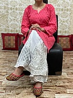 Chikan Kurti Lucknowi Palazzo Set-Peach Chikan Kurti Lucknowi Palazzo Set-Peach