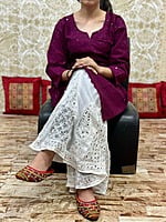 Chikan Kurti Lucknowi Palazzo Set-Wine Chikan Kurti Lucknowi Palazzo Set-Wine