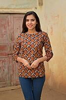 Block Printed Top-Brown-6 Block Printed Top-Brown-6