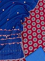 Ajrakh Unstitched Suit With Mirror Work Dupatta-16 Ajrakh Unstitched Suit With Mirror Work Dupatta-16