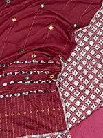 Ajrakh Unstitched Suit With Mirror Work Dupatta-22 Ajrakh Unstitched Suit With Mirror Work Dupatta-22