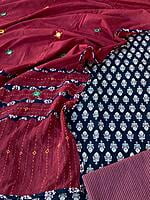 Ajrakh Unstitched Suit With Mirror Work Dupatta-5 Ajrakh Unstitched Suit With Mirror Work Dupatta-5