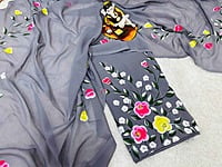 Hand Painted Georgette Suit-Grey-1 Hand Painted Georgette Suit-Grey-1