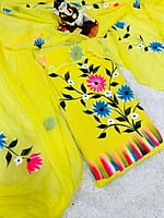 Hand Painted Georgette Suit-Yellow-1 Hand Painted Georgette Suit-Yellow-1