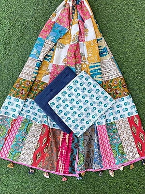 Handblock Printed Suit With Patch Work Dupatta Catalogue 1-1