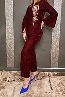 Velvet Co-Ord Set 2-Maroon-2 Velvet Co-Ord Set 2-Maroon-2