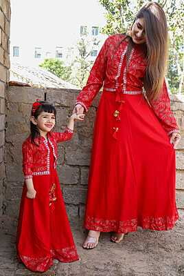Alluring Mother Daughter Gown Combo Catalogue 1-Red-1