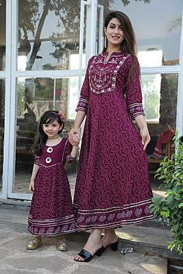 Alluring Mother Daughter Gown Combo Catalogue 3-Wine